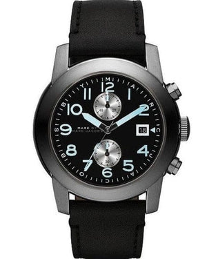 Marc Jacobs Larry Chronograph Black Dial Black Leather Strap Watch for Men - MBM5054