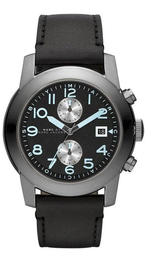 Marc Jacobs Larry Chronograph Black Dial Black Leather Strap Watch for Men - MBM5054
