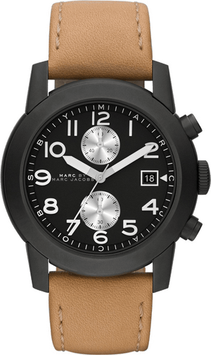 Marc Jacobs Larry Chronograph Black Dial Brown Leather Strap Watch for Men - MBM5053
