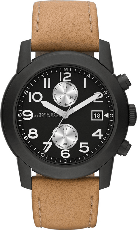 Marc Jacobs Larry Chronograph Black Dial Brown Leather Strap Watch for Men - MBM5053