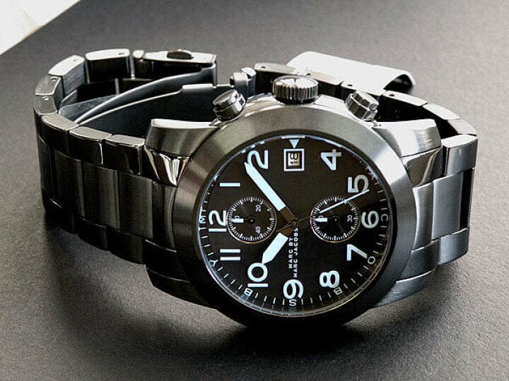 Marc Jacobs Larry Chronograph Black Dial Grey Steel Strap Watch for Men - MBM5051