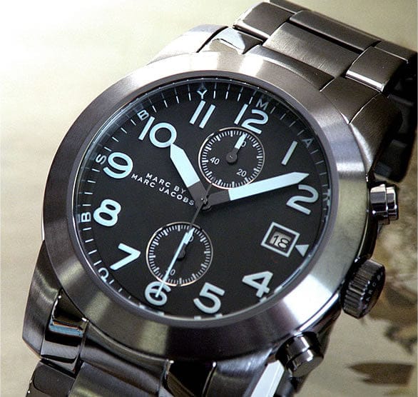 Marc Jacobs Larry Chronograph Black Dial Grey Steel Strap Watch for Men - MBM5051