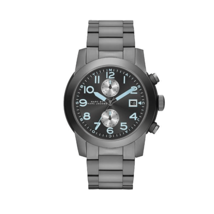 Marc Jacobs Larry Chronograph Black Dial Grey Steel Strap Watch for Men - MBM5051