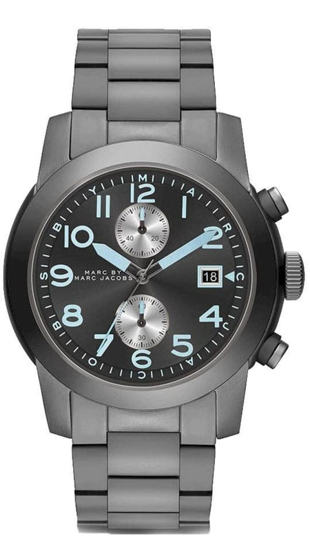 Marc Jacobs Larry Chronograph Black Dial Grey Steel Strap Watch for Men - MBM5051