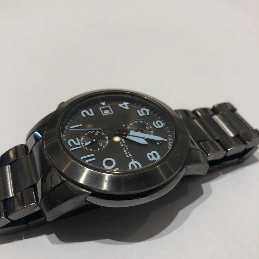 Marc Jacobs Larry Chronograph Black Dial Gunmetal Grey Steel Strap Watch for Men - MBM5031
