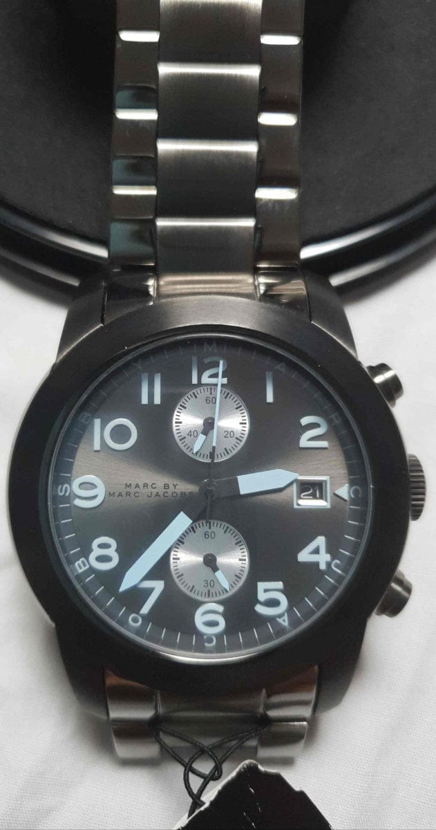 Marc Jacobs Larry Chronograph Black Dial Gunmetal Grey Steel Strap Watch for Men - MBM5031