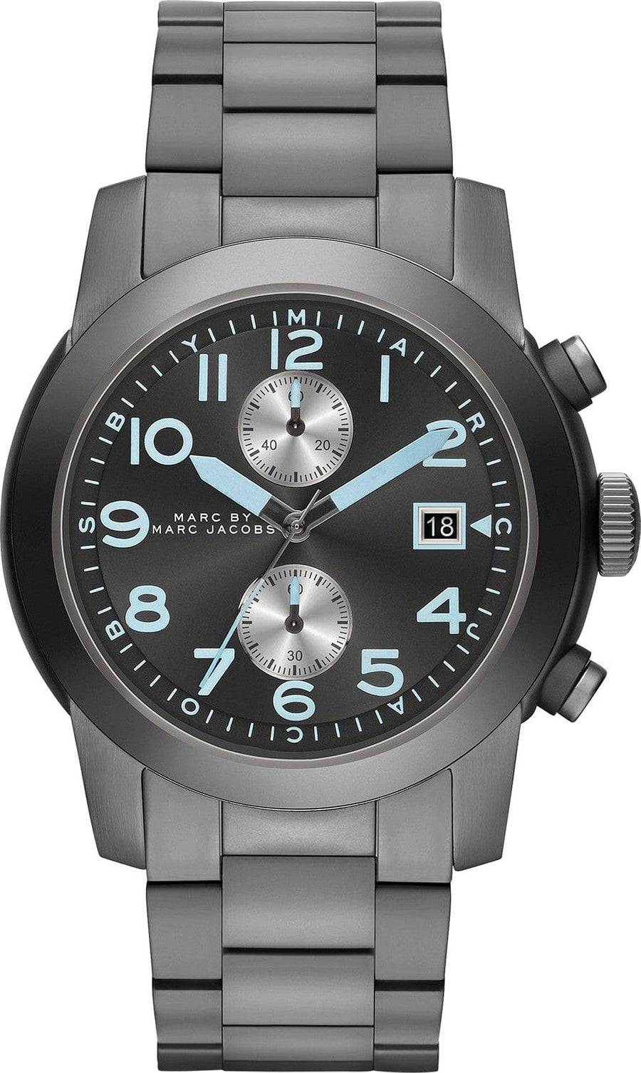 Marc Jacobs Larry Chronograph Black Dial Gunmetal Grey Steel Strap Watch for Men - MBM5031