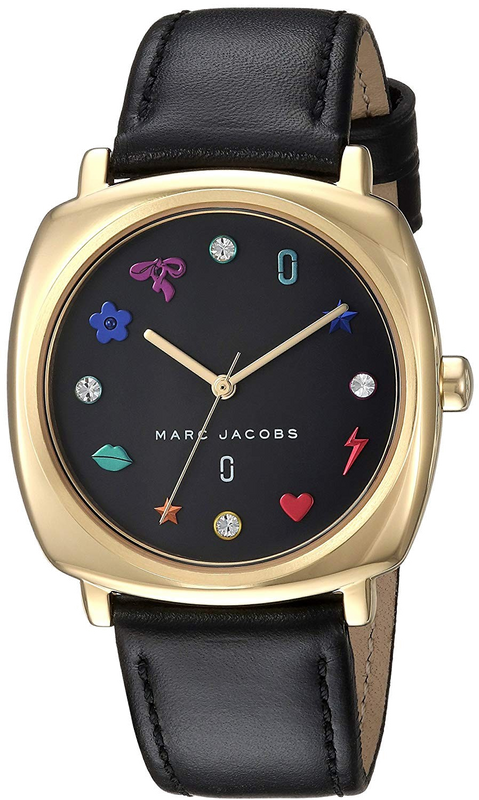 Marc Jacobs Mandy Black Dial Black Leather Strap Watch for Women - MJ1597