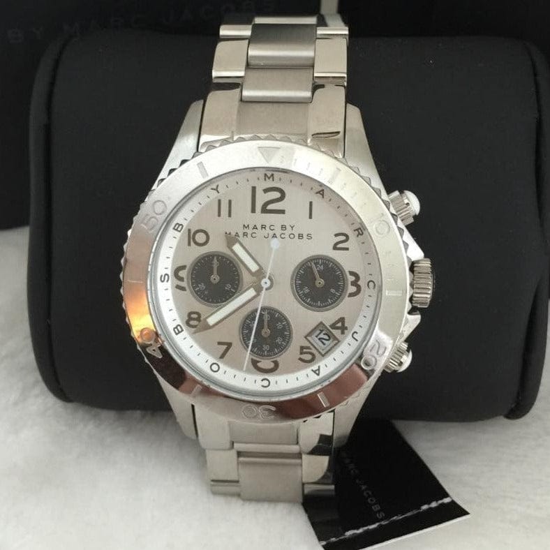 Marc Jacobs Marc Chronograph Silver Dial Silver Steel Strap Watch for Men - MBM3155