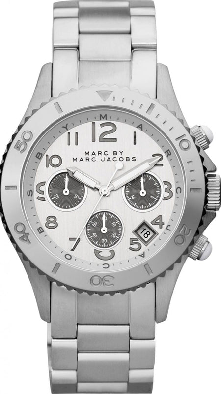 Marc Jacobs Marc Chronograph Silver Dial Silver Steel Strap Watch for Men - MBM3155