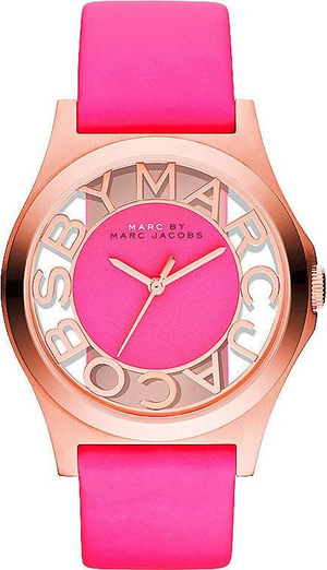 Marc Jacobs Henry Skeleton Pink Dial Pink Leather Strap Watch for Women - MBM1243