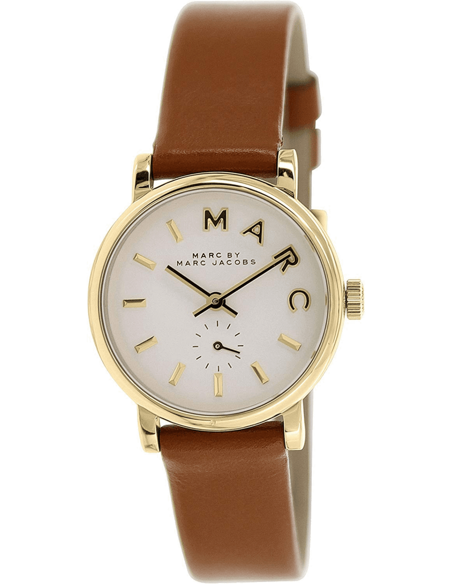 Marc Jacobs Baker White Dial Brown Leather Strap Watch for Women - MBM1317