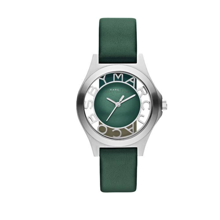Marc Jacobs Henry Skeleton Green Dial Green Leather Strap Watch for Women - MBM1336