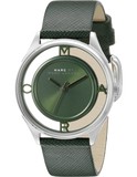 Marc Jacobs Tether Transparent Green Dial Green Leather Strap Watch for Women - MBM1378