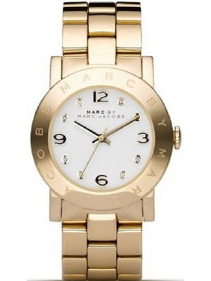 Marc Jacobs Amy White Dial Gold Steel Strap Watch for Women - MBM3182
