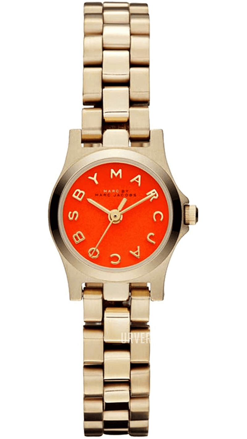 Marc Jacobs Henry Dinky Red Dial Gold Steel Strap Watch for Women - MBM3202