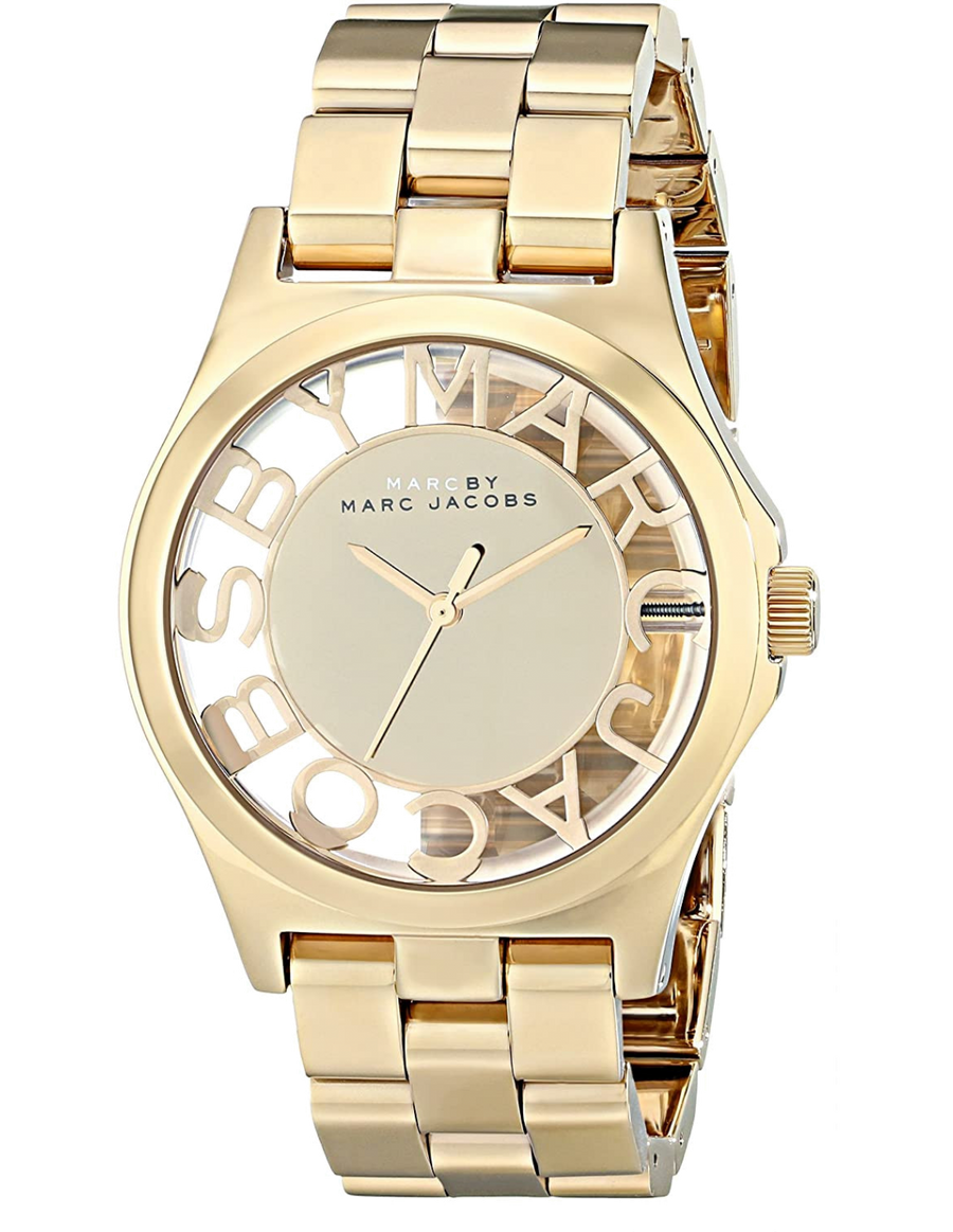 Marc Jacobs Henry Transparent Gold Dial Gold Steel Strap Watch for Women - MBM3206