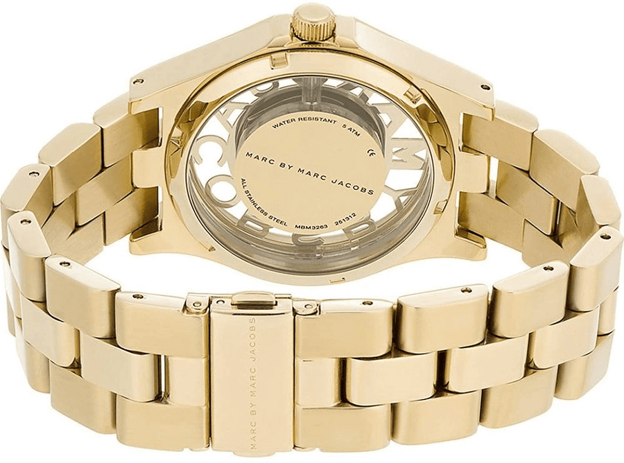Marc Jacobs Henry Skeleton Gold Dial Gold Steel Strap Watch for Women - MBM3263