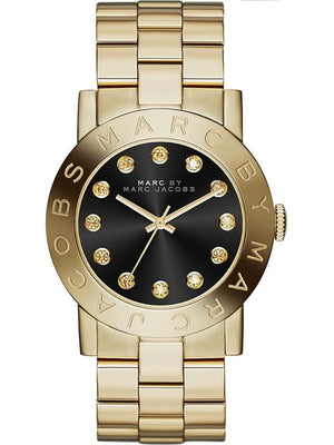 Marc Jacobs Amy Black Dial Gold Steel Strap Watch for Women - MBM3336