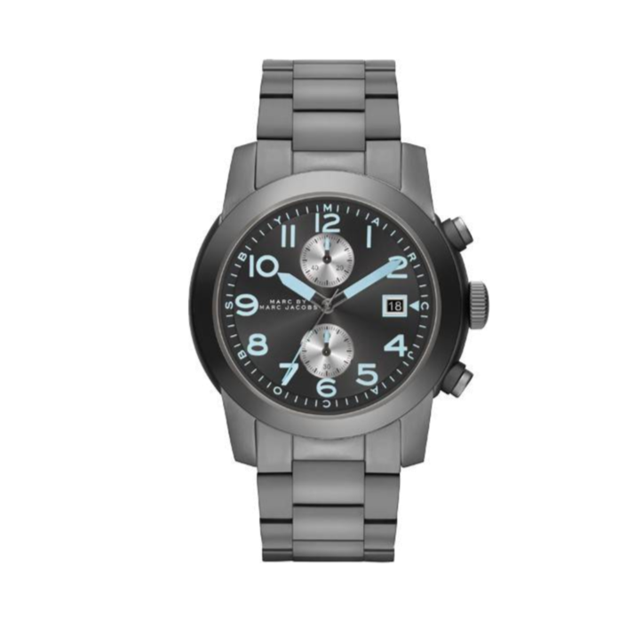 Marc Jacobs Larry Chronograph Black Dial Grey Steel Strap Watch for Men - MBM5051