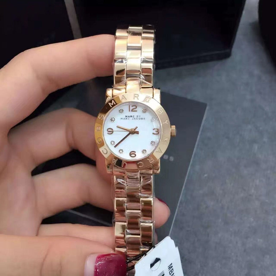 Marc Jacobs Mini Amy White Dial Rose Gold Steel Strap Watch for Women - MBM3078