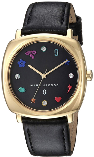 Marc Jacobs Mandy Black Dial Black Leather Strap Watch for Women - MJ1597