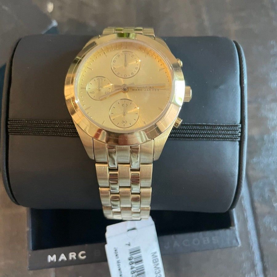 Marc Jacobs Peeker Chronograph Gold Dial Gold Steel Strap Watch for Women - MBM3393