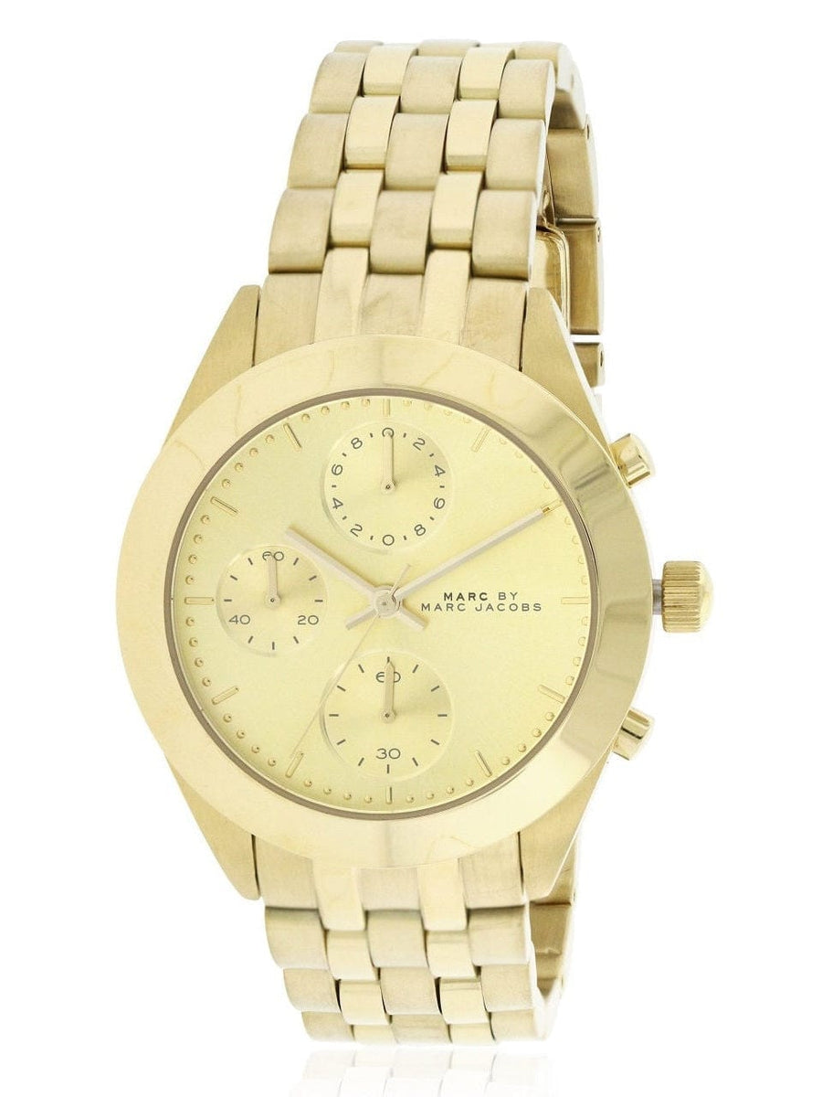 Marc Jacobs Peeker Chronograph Gold Dial Gold Steel Strap Watch for Women - MBM3393
