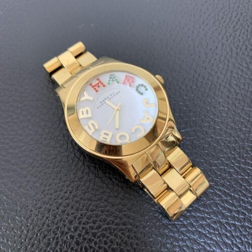 Marc Jacobs Rivera White Dial Gold Steel Strap Watch for Women - MBM3137