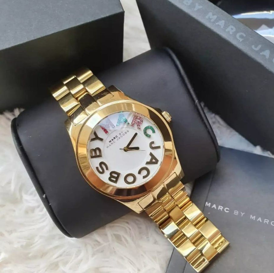 Marc Jacobs Rivera White Dial Gold Steel Strap Watch for Women - MBM3137