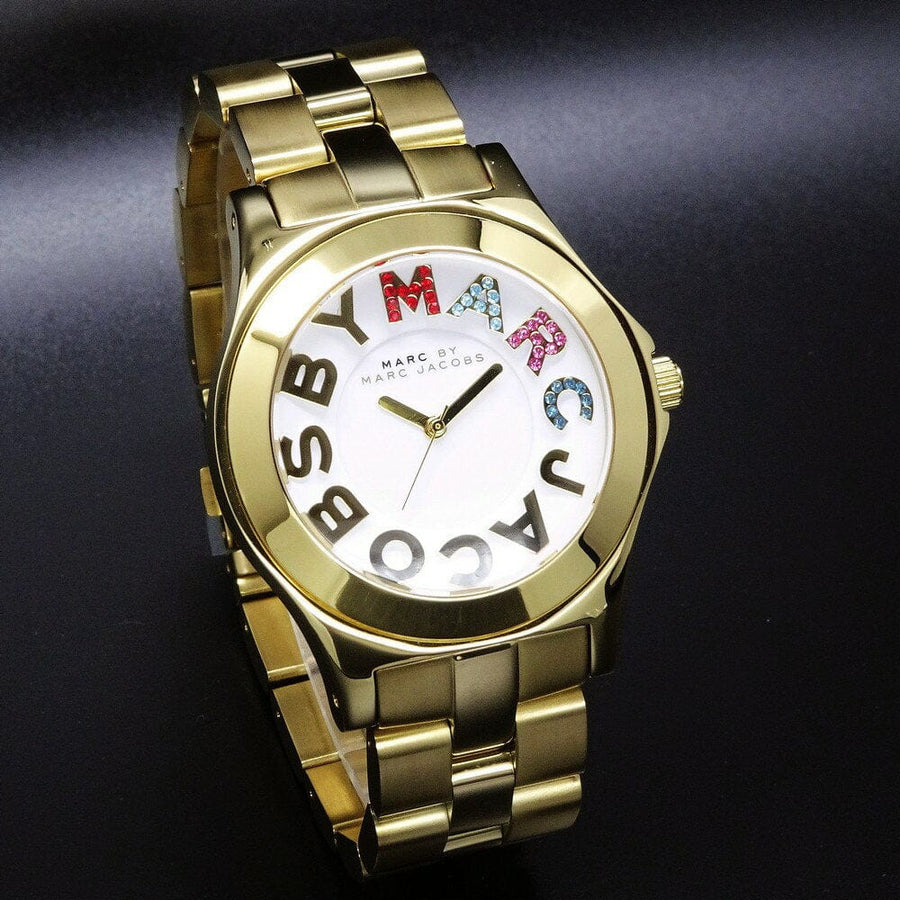 Marc Jacobs Rivera White Dial Gold Steel Strap Watch for Women - MBM3137