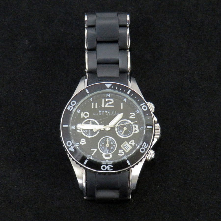 Marc Jacobs Rock Chronograph Black Dial Black Silicone Strap Watch for Women - MBM2551