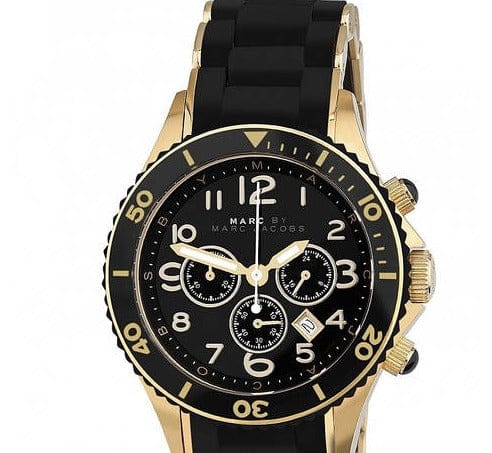 Marc Jacobs Rock Chronograph Black Dial Black Silicone Strap Watch for Women - MBM2552