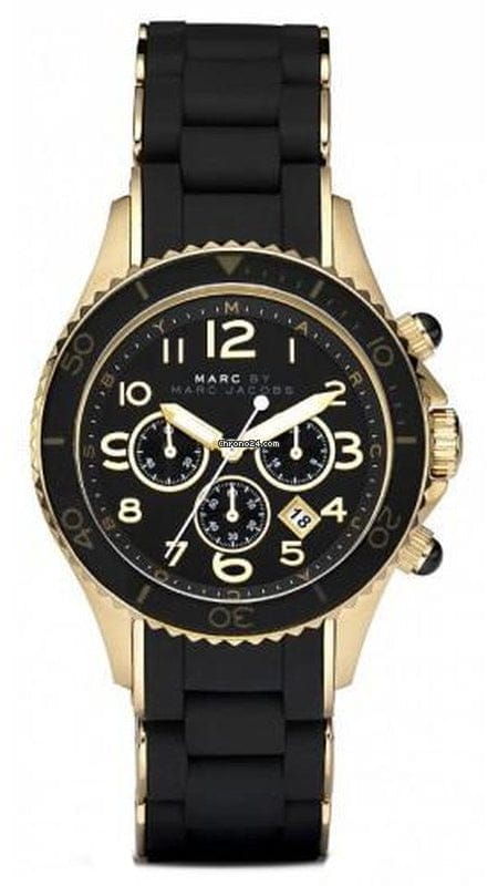 Marc Jacobs Rock Chronograph Black Dial Black Silicone Strap Watch for Women - MBM2552
