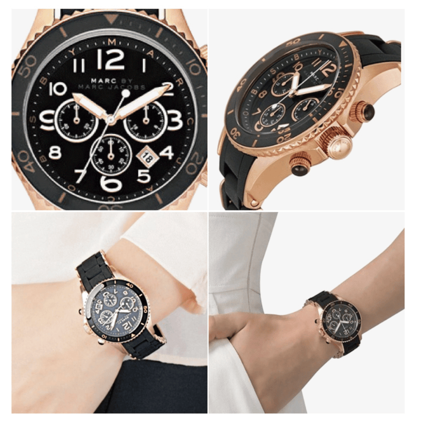Marc Jacobs Rock Chronograph Black Dial Black Silicone Strap Watch for Women - MBM2553