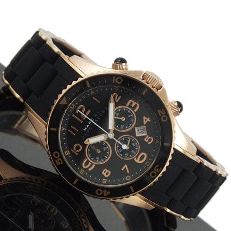 Marc Jacobs Rock Chronograph Black Dial Black Silicone Strap Watch for Women - MBM2553