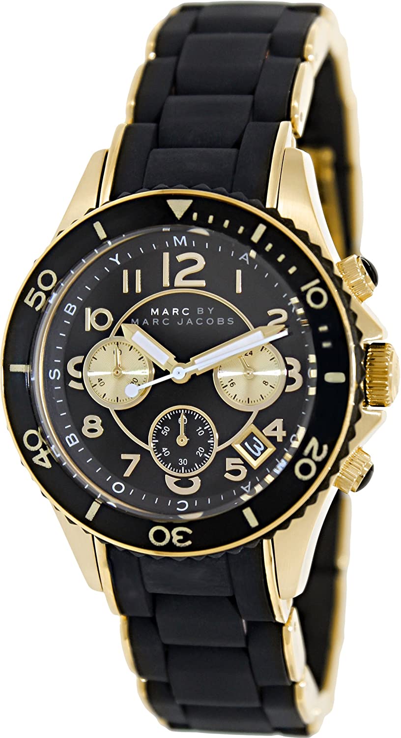 Marc Jacobs Rock Chronograph Black Dial Black Silicone Strap Watch for Women - MBM2598