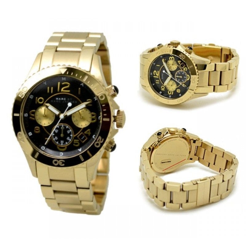 Marc Jacobs Rock Chronograph Black Dial Gold Steel Strap Watch for Women - MBM3253