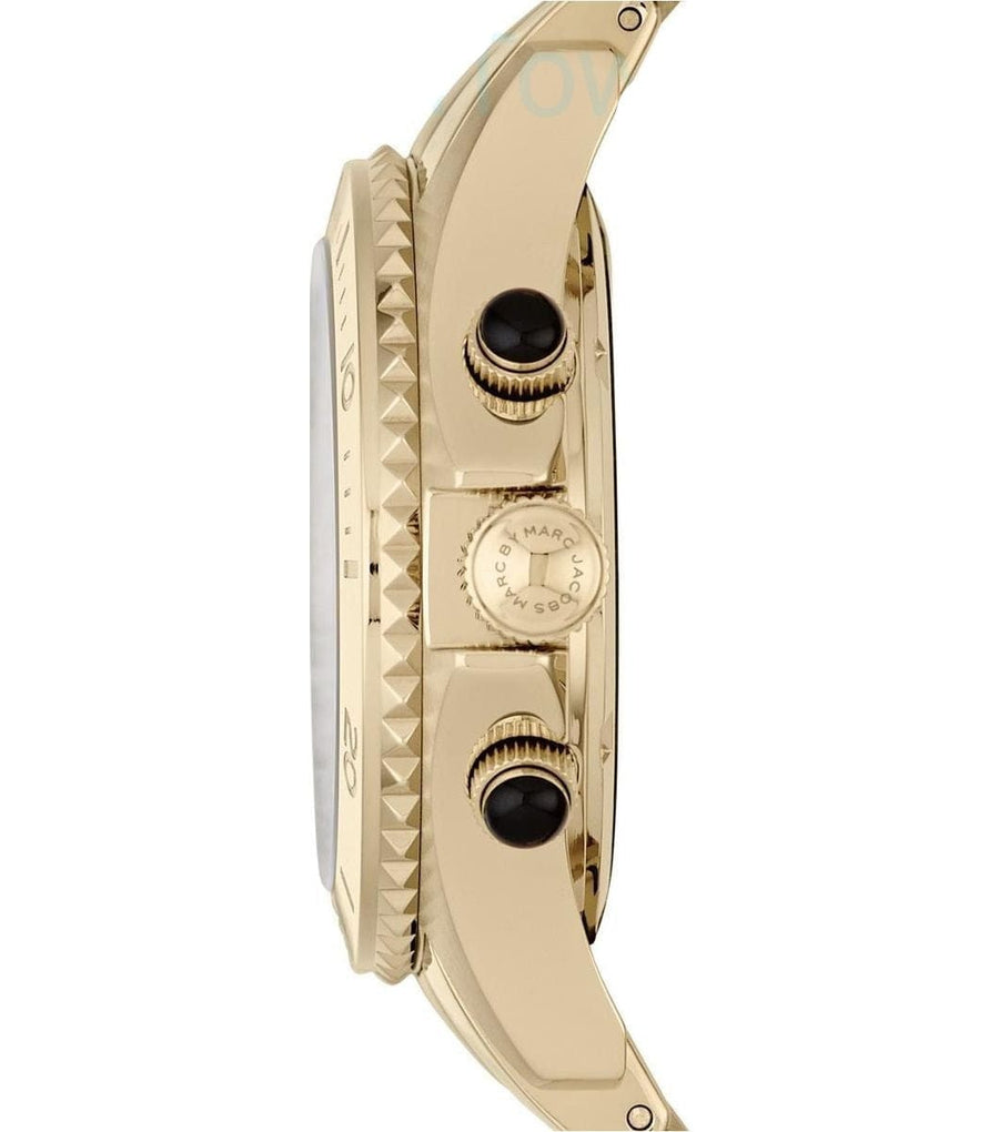 Marc Jacobs Rock Chronograph Black Dial Gold Steel Strap Watch for Women - MBM3253