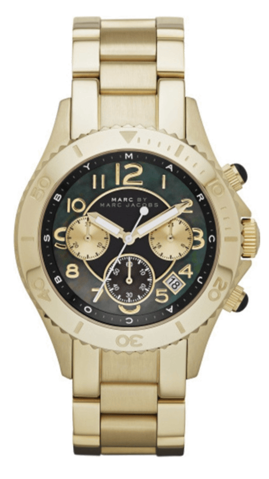 Marc Jacobs Rock Chronograph Black Dial Gold Steel Strap Watch for Women - MBM3253