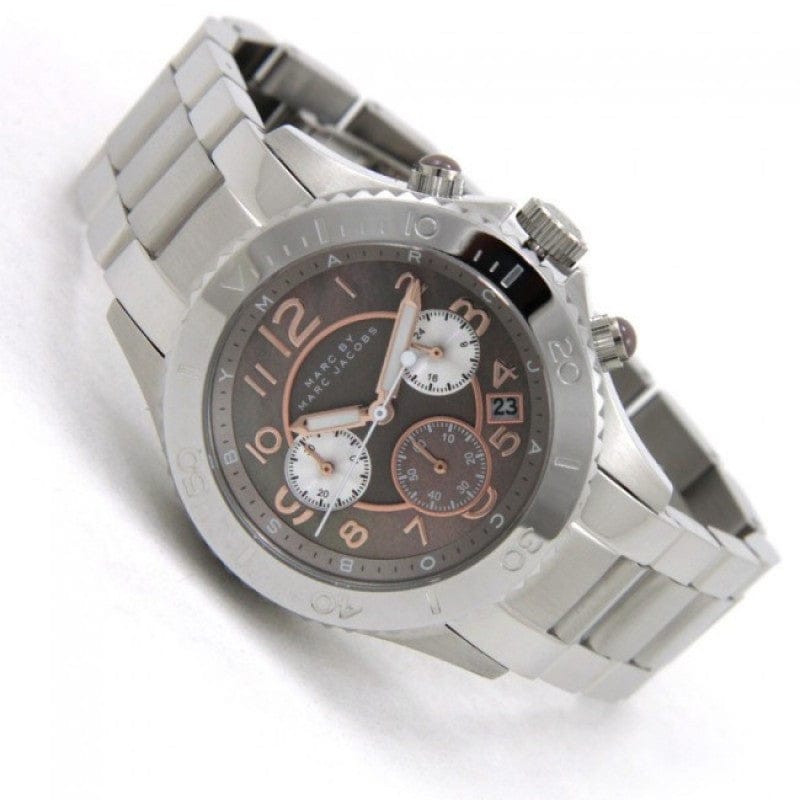 Marc Jacobs Rock Chronograph Mother of Pearl Grey Dial Silver Steel Strap Watch for Women - MBM3250