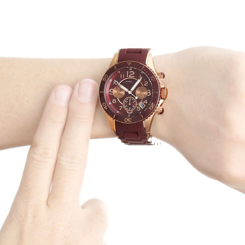 Marc Jacobs Rock Chronograph Red Dial Red Silicone Strap Watch for Women - MBM2596