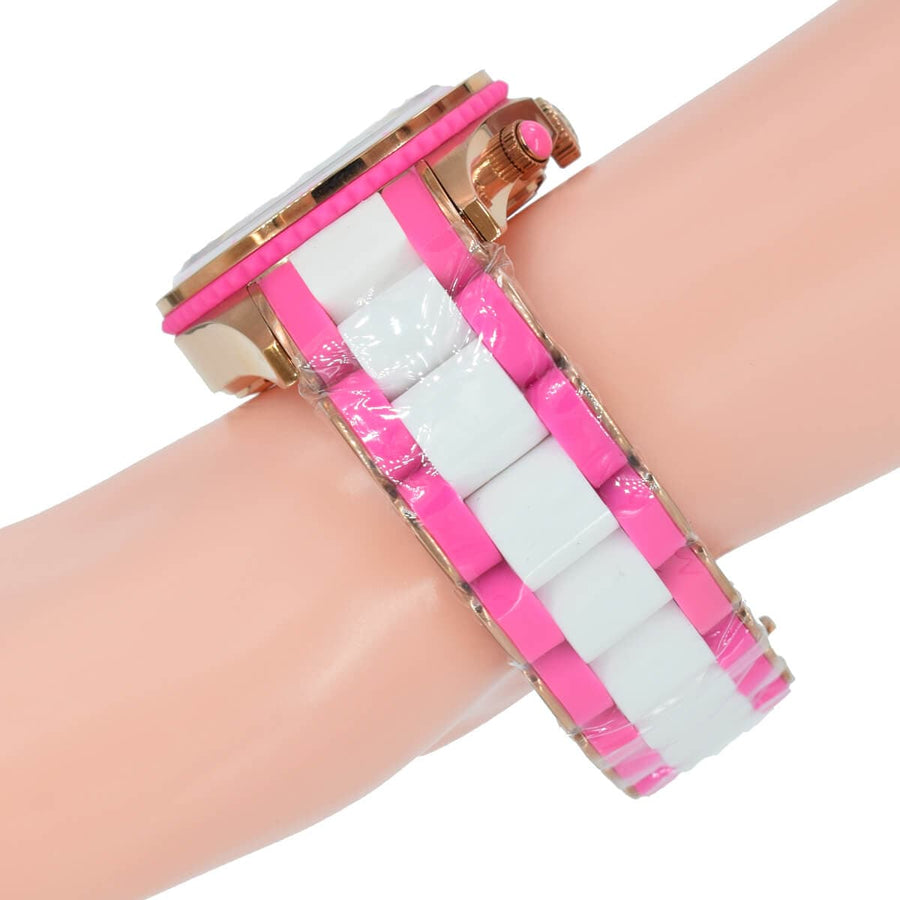 Marc Jacobs Rock Chronograph White Dial Two Tone Silicone Strap Watch for Women - MBM2593