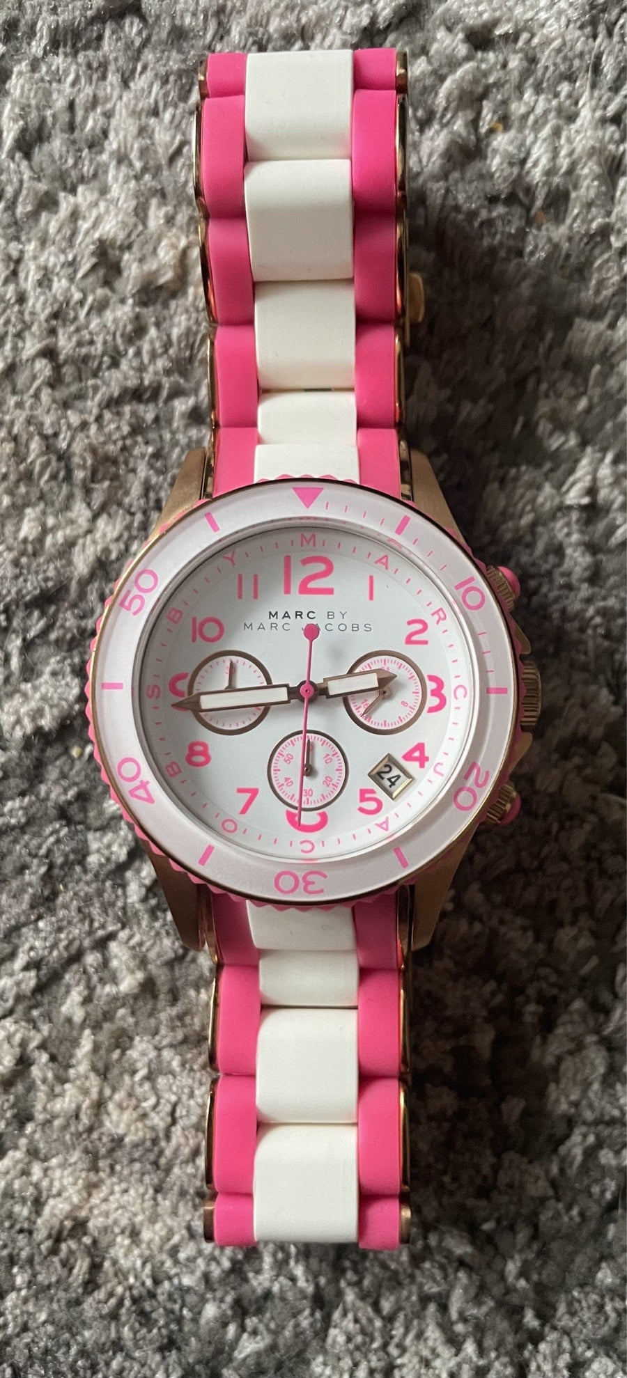 Marc Jacobs Rock Chronograph White Dial Two Tone Silicone Strap Watch for Women - MBM2593