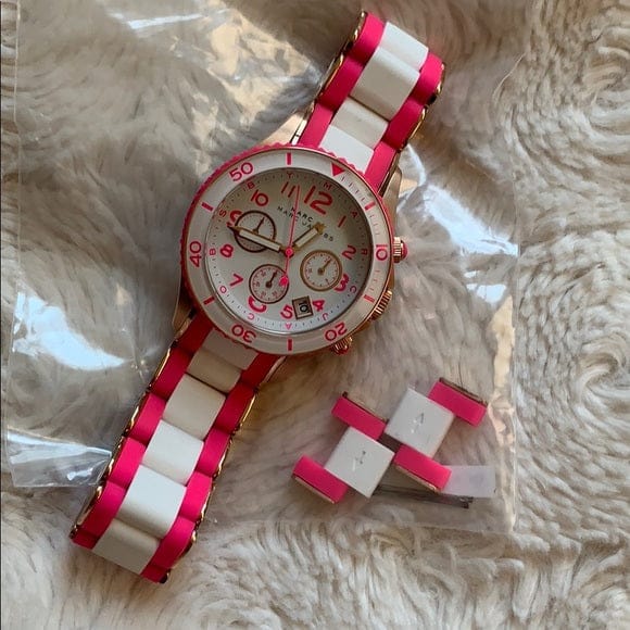 Marc Jacobs Rock Chronograph White Dial Two Tone Silicone Strap Watch for Women - MBM2593