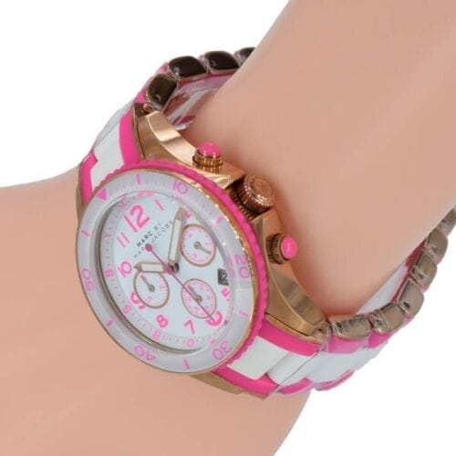 Marc Jacobs Rock Chronograph White Dial Two Tone Silicone Strap Watch for Women - MBM2593