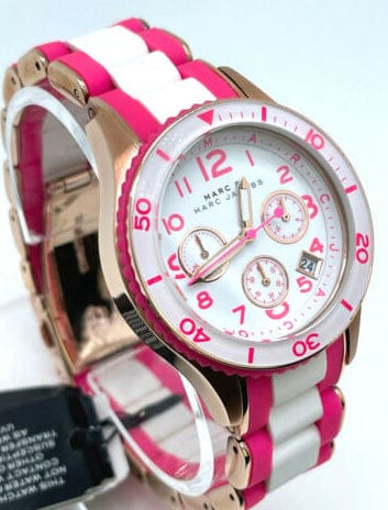 Marc Jacobs Rock Chronograph White Dial Two Tone Silicone Strap Watch for Women - MBM2593