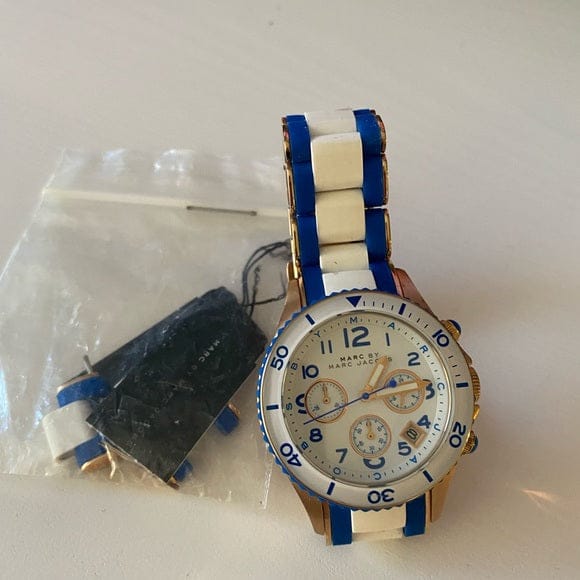 Marc Jacobs Rock Chronograph White Dial Two Tone Silicone Strap Watch for Women - MBM2594