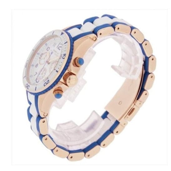 Marc Jacobs Rock Chronograph White Dial Two Tone Silicone Strap Watch for Women - MBM2594