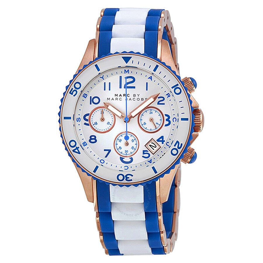Marc Jacobs Rock Chronograph White Dial Two Tone Silicone Strap Watch for Women - MBM2594